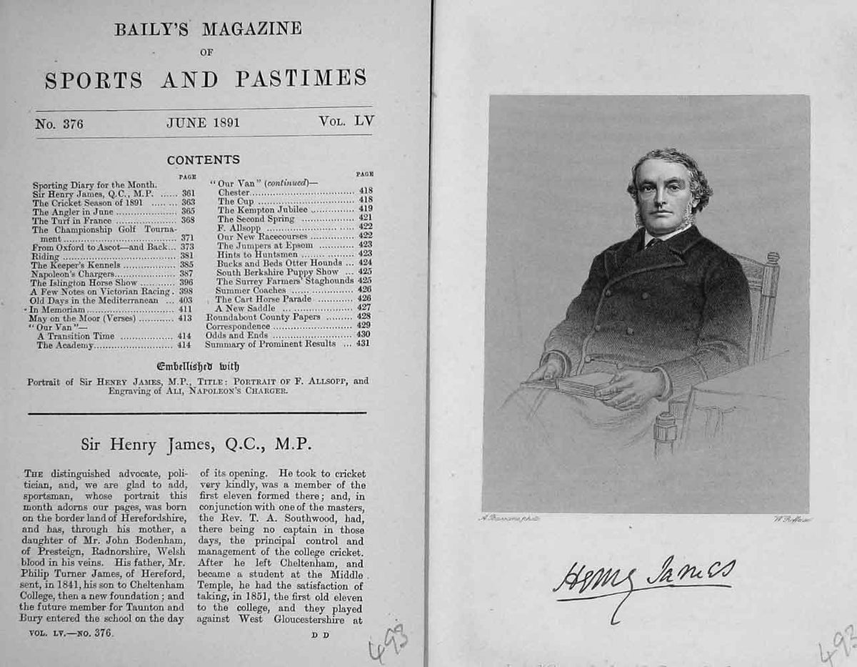 Original Old Antique Print Portrait 1891 Sir Henry James Sportsman Baily'S 19th