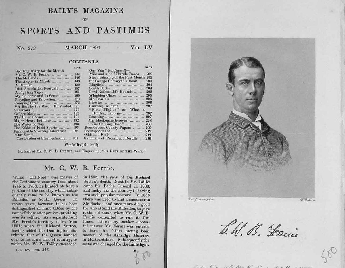 Original Old Antique Print Portrait 1891 Mr C.W.B Fernie Sportsman Baily'S 19th