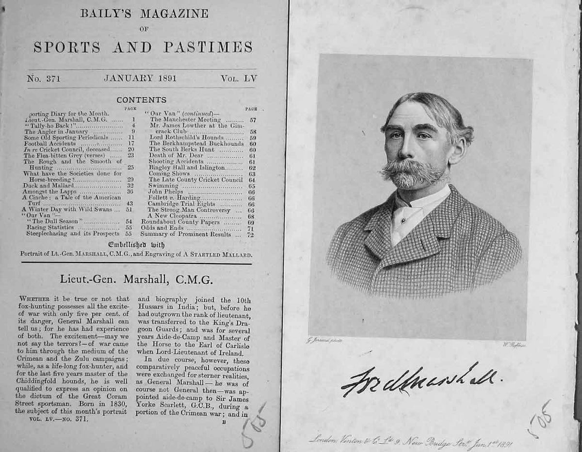 Original Old Antique Print 1891 Lieutenant-General Marshall Sport Portrait 19th