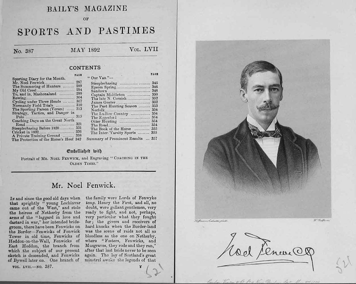 Original Old Antique Print Portrait 1892 Mr Noel Fenwick Sportsman Victorian