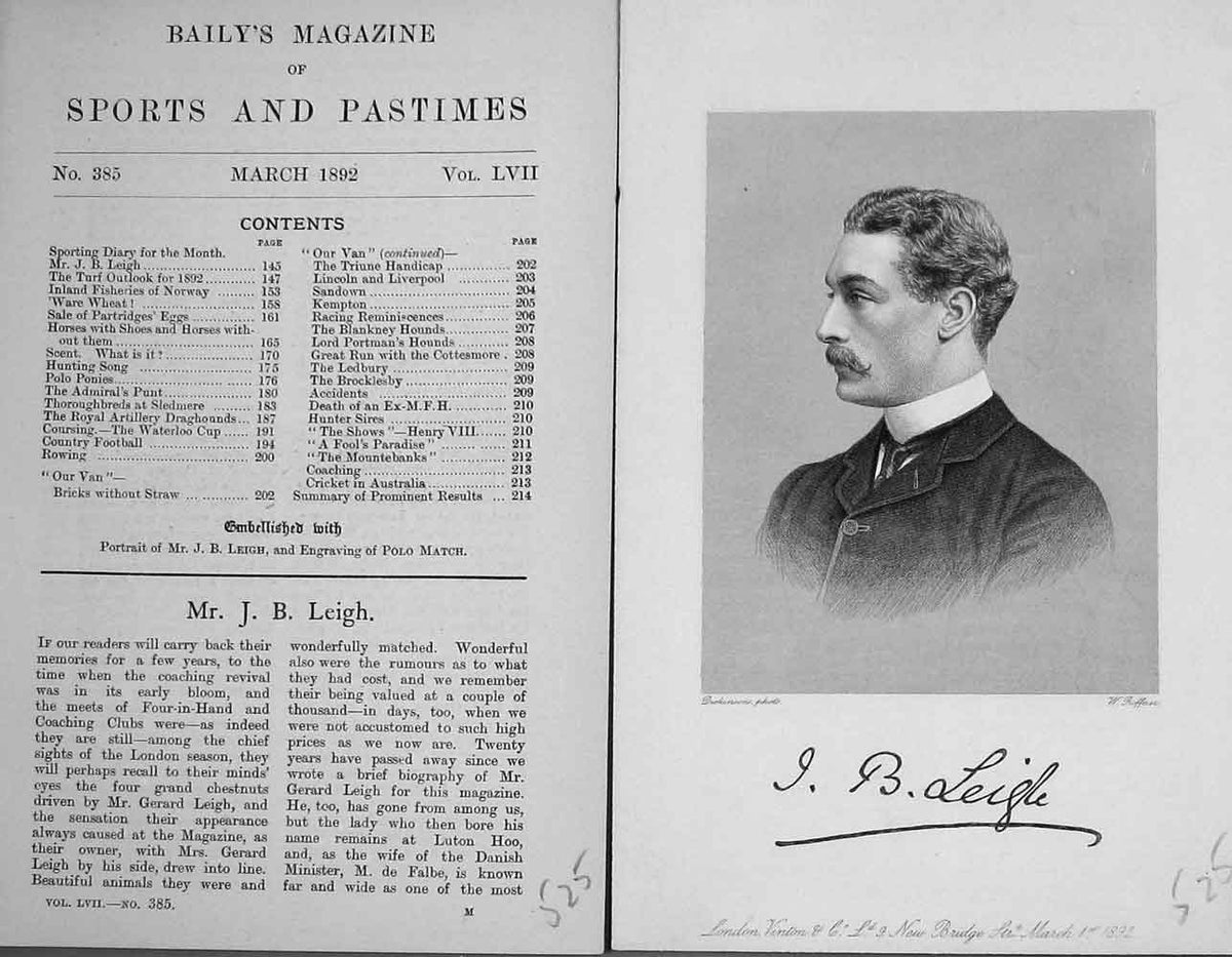 Original Old Antique Print Mr J.B Leigh Sportsman Portrait 1892 Baily'S 19th