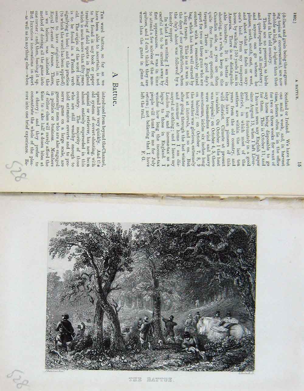 Old Antique Print Battue Hunting Country Horse Men Shooting Baily'S 1892 19th