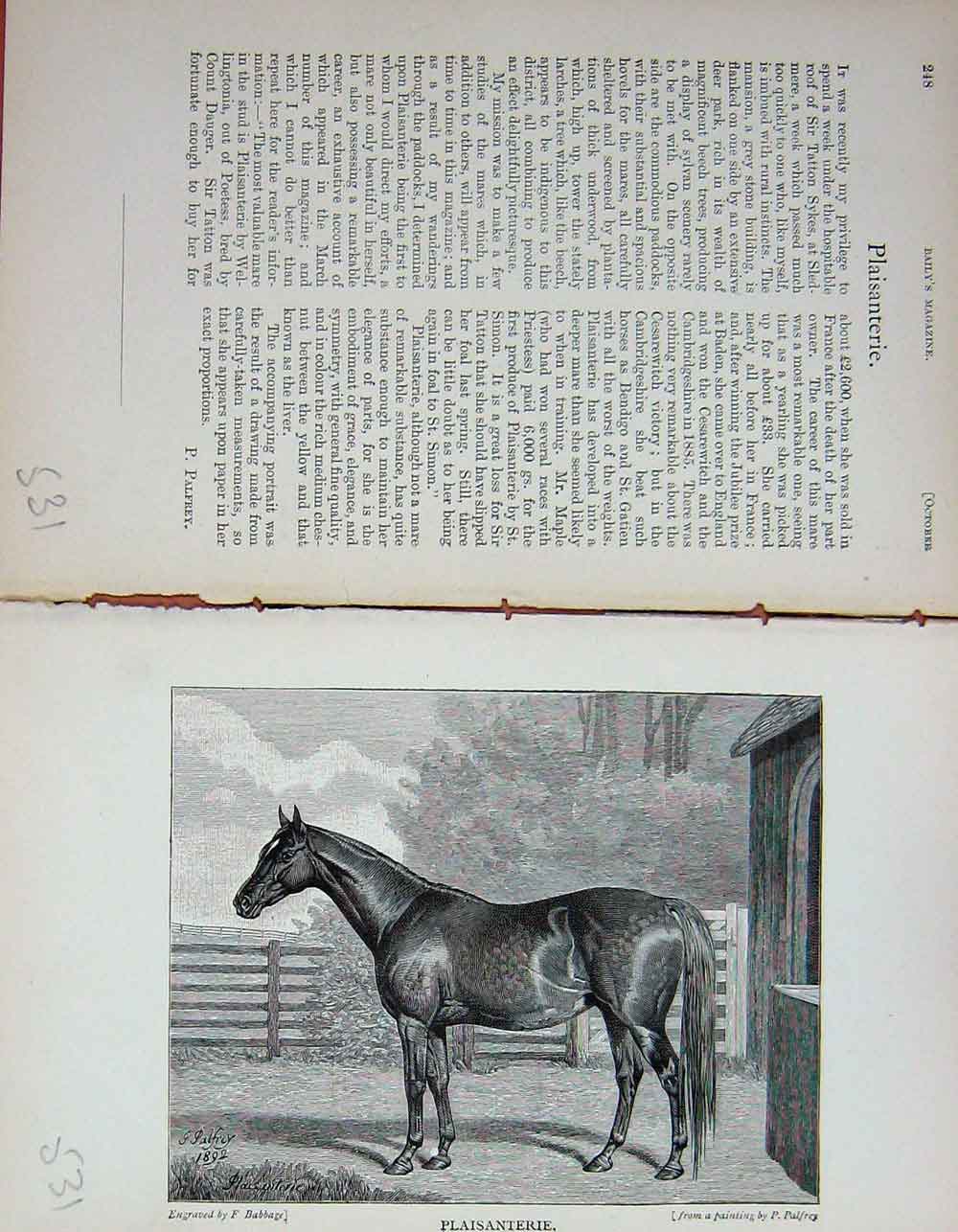 Old Antique Print Horse Sport Plaisanterie Sledmere 1892 Baily'S Magazine 19th