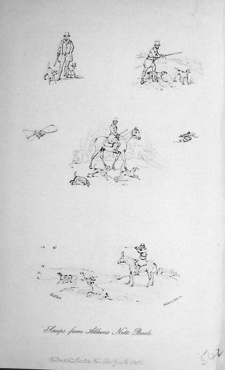 Old Antique Print Baily'S Magazine 1892 Hunting Sketches Horse Hounds Dog 19th