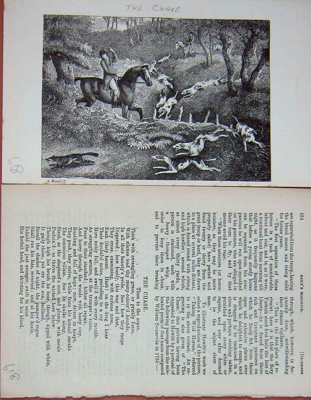 Original Old Antique Print 1895 Hunting Horse Hounds Fox Country 19th