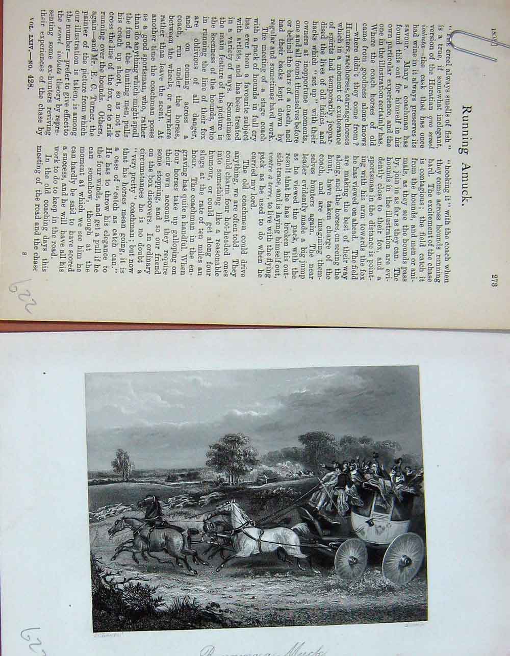 Original Old Antique Print 1895 Horses Carriage Country Baily'S 19th