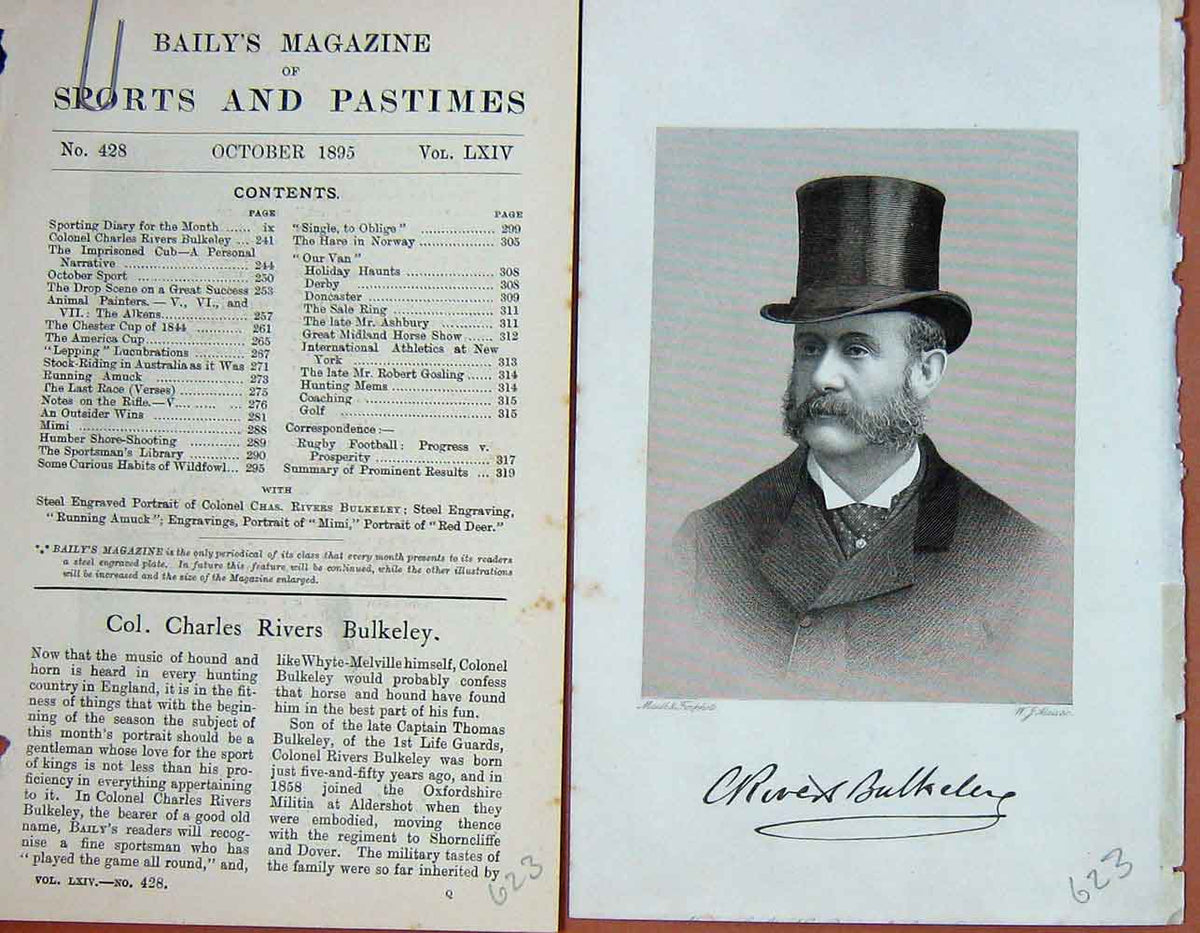 Original Old Antique Print Portrait 1895 Colonel Charles Rivers Bulkeley 19th