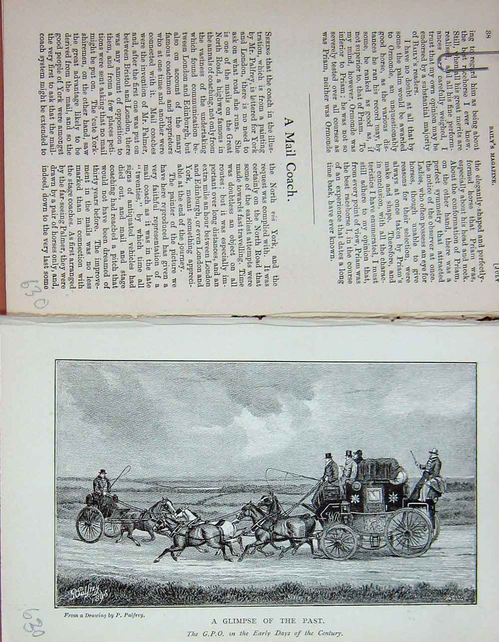 Original Old Antique Print 1895 Horse Coaching G.P.O Baily'S 19th