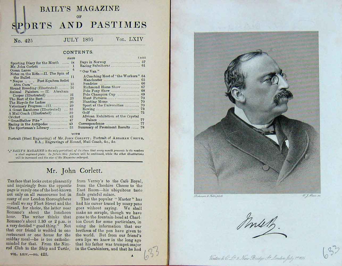 Original Old Antique Print Portrait 1895 Mr John Corlett Baily'S Magazine 19th