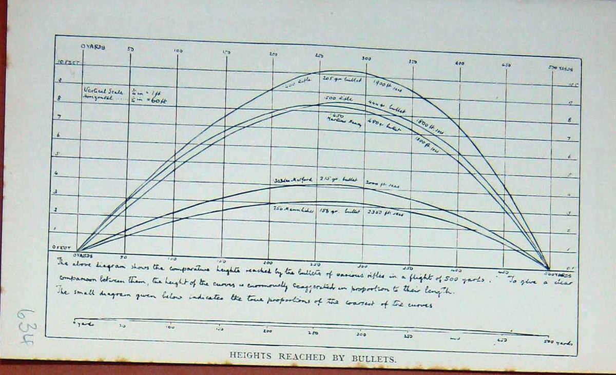 Original Old Antique Print 1895 Graph Heights Reached Bullets Sport Victorian