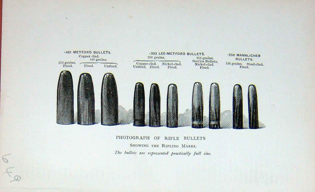 Old Antique Print Photograph Rifle Bullets Sport Metford Mannlicher 1895 19th