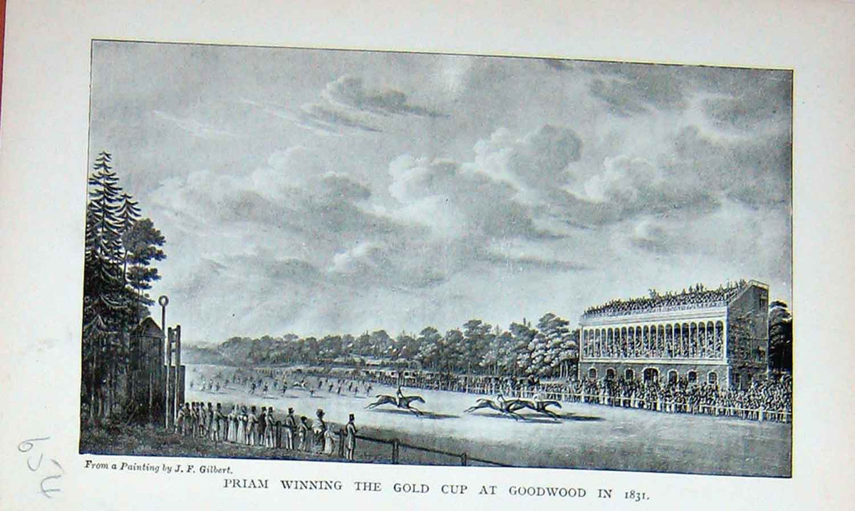 Original Old Antique Print Priam GCup Goodwood Horse Racing Sport 1895 19th