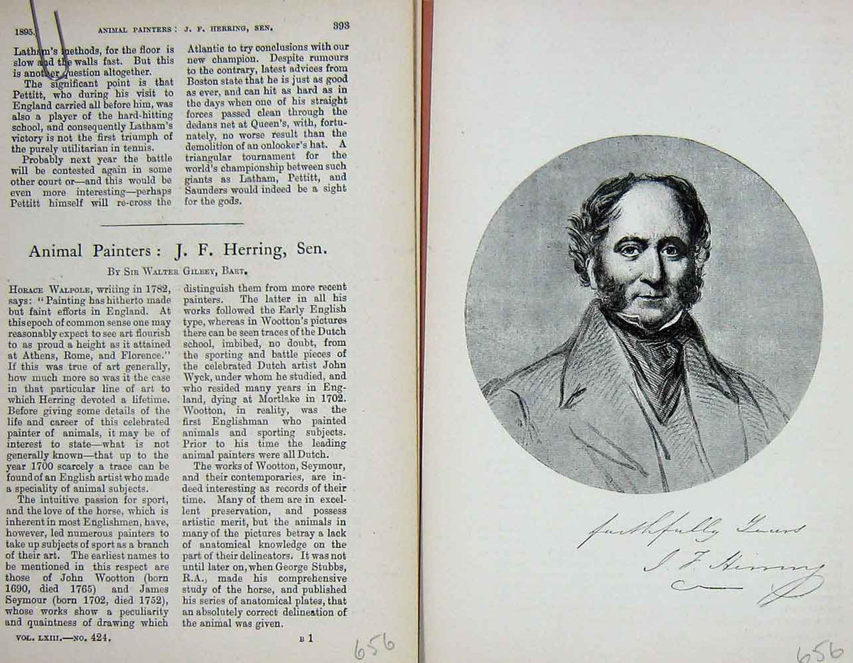 Original Old Antique Print Portrait 1895 Animal Painter J.F Herring Sport 19th