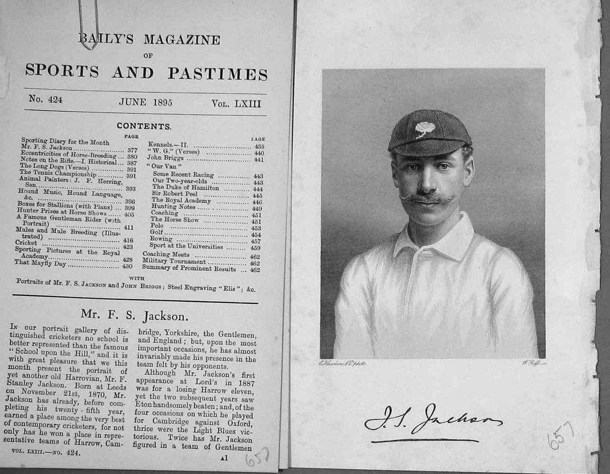 Original Old Antique Print Portrait 1895 Mr F. Stanley Jackson Sportsman 19th
