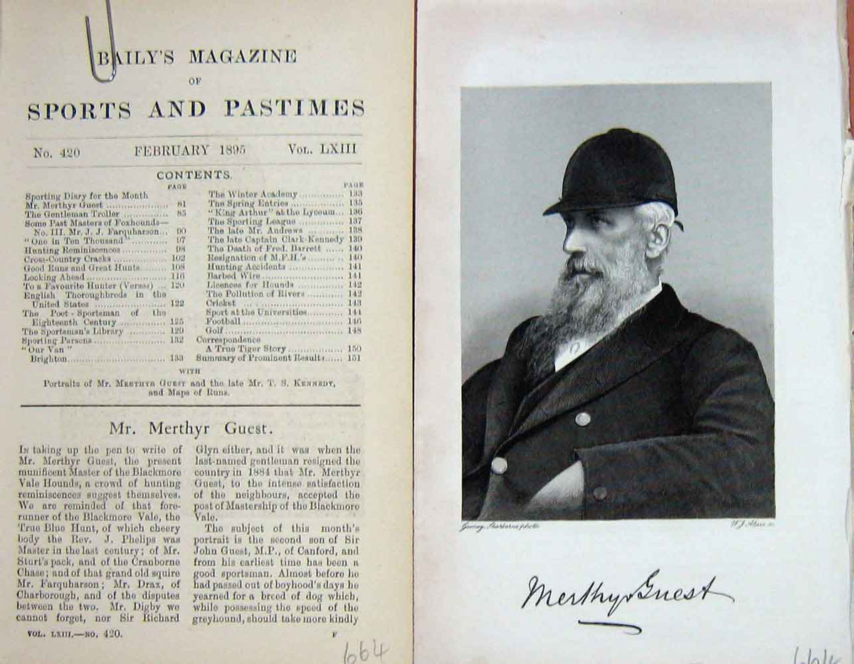 Original Old Antique Print Portrait 1895 Mr Merthyr Guest Sportsman Victorian