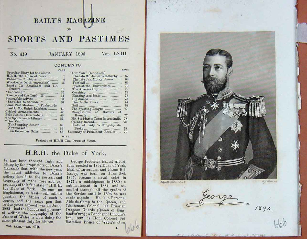 Original Old Antique Print Portrait 1895 H.R.H Duke York Baily'S Magazine 19th
