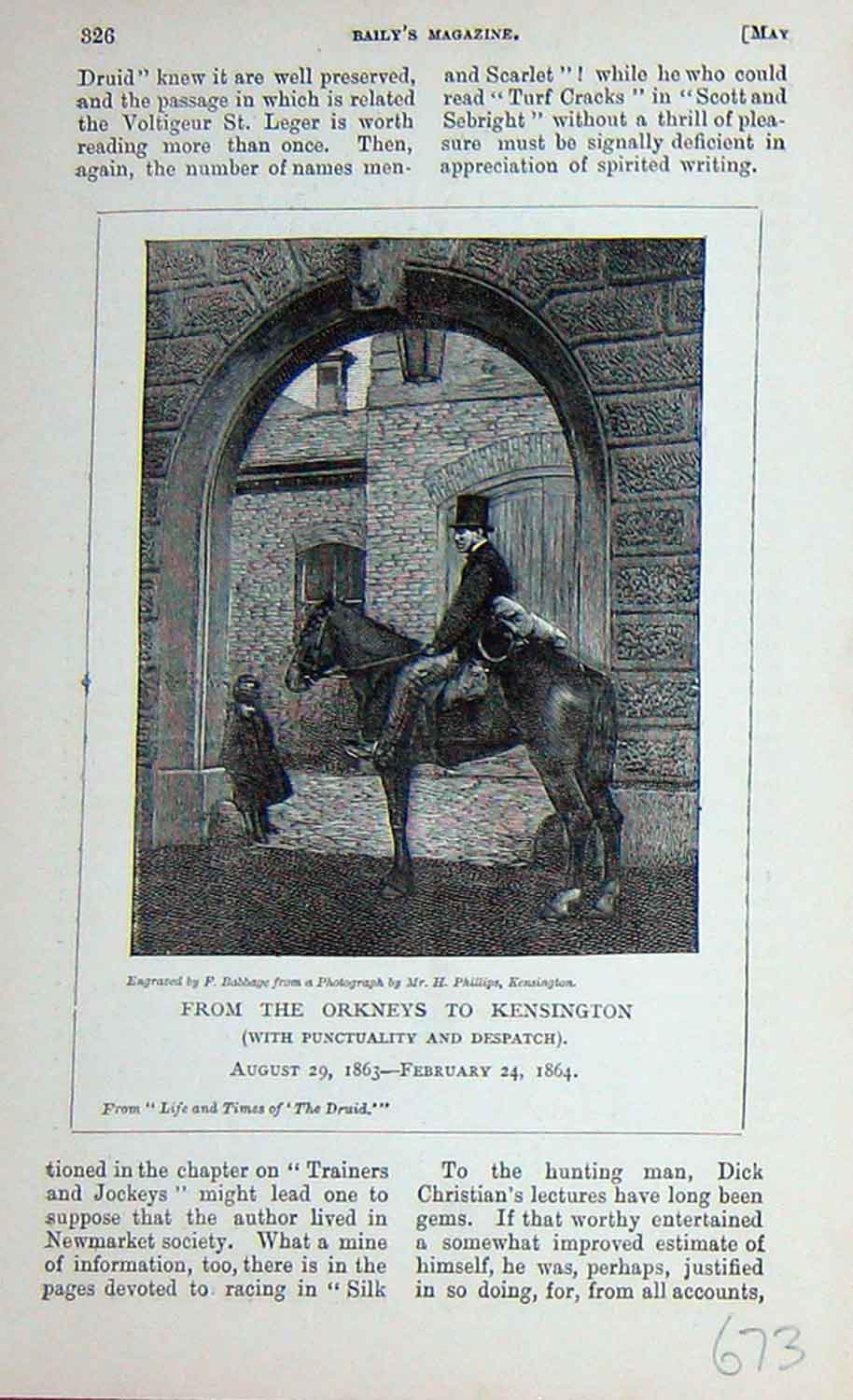Original Old Antique Print Portrait 1895 Man Horse Orkney Kensington Victorian
