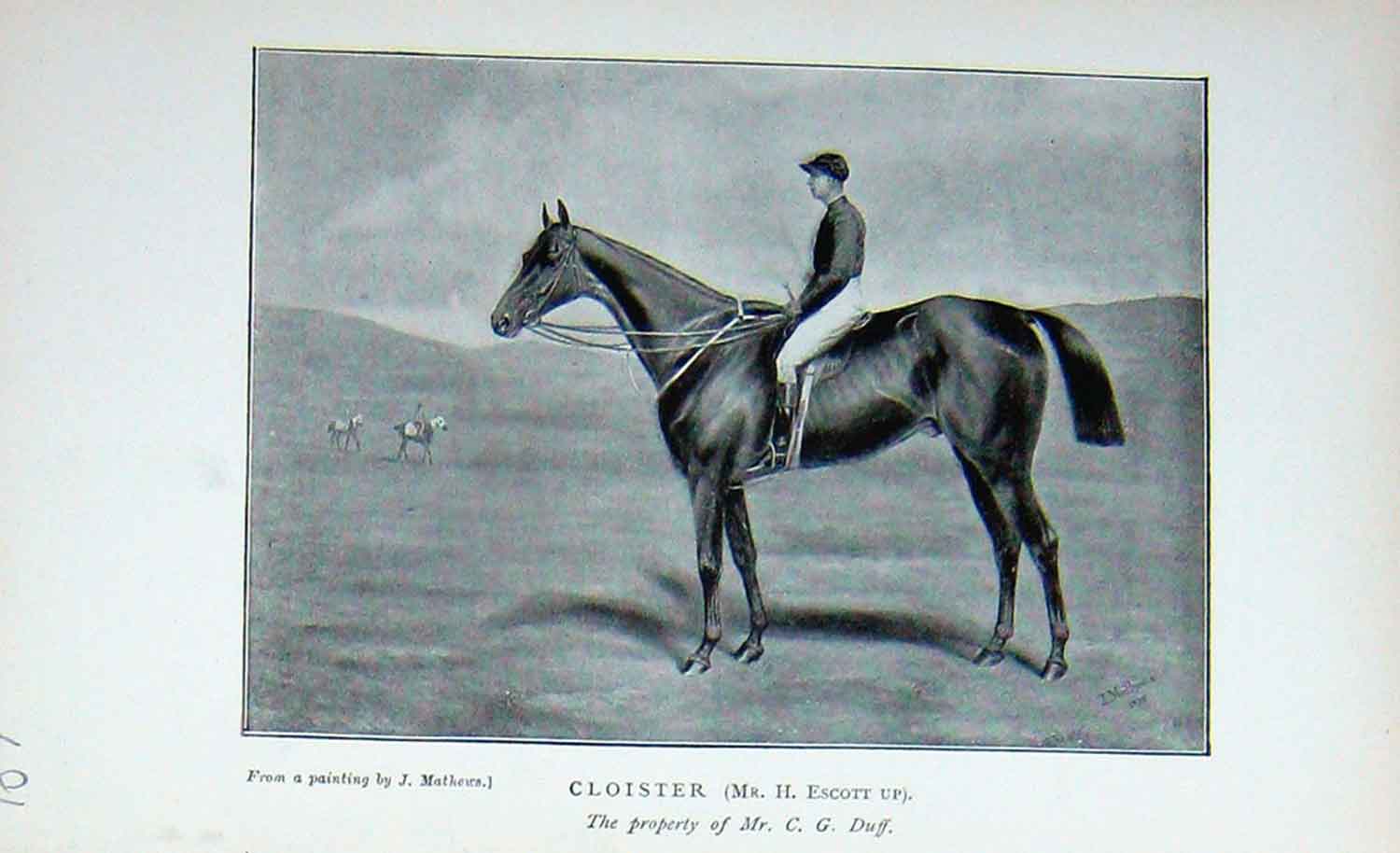 Original Old Antique Print Portrait 1895 Horse Cloister Mr He Escott Sport 19th