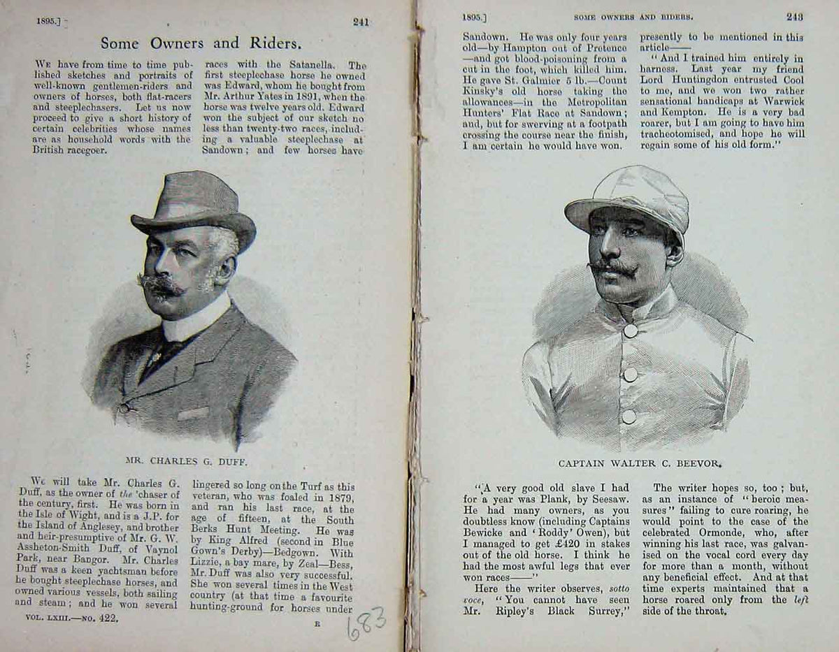 Old Antique Print 1895 Charles Duff Beevor Ripley Grenfell Powell Jockey 19th