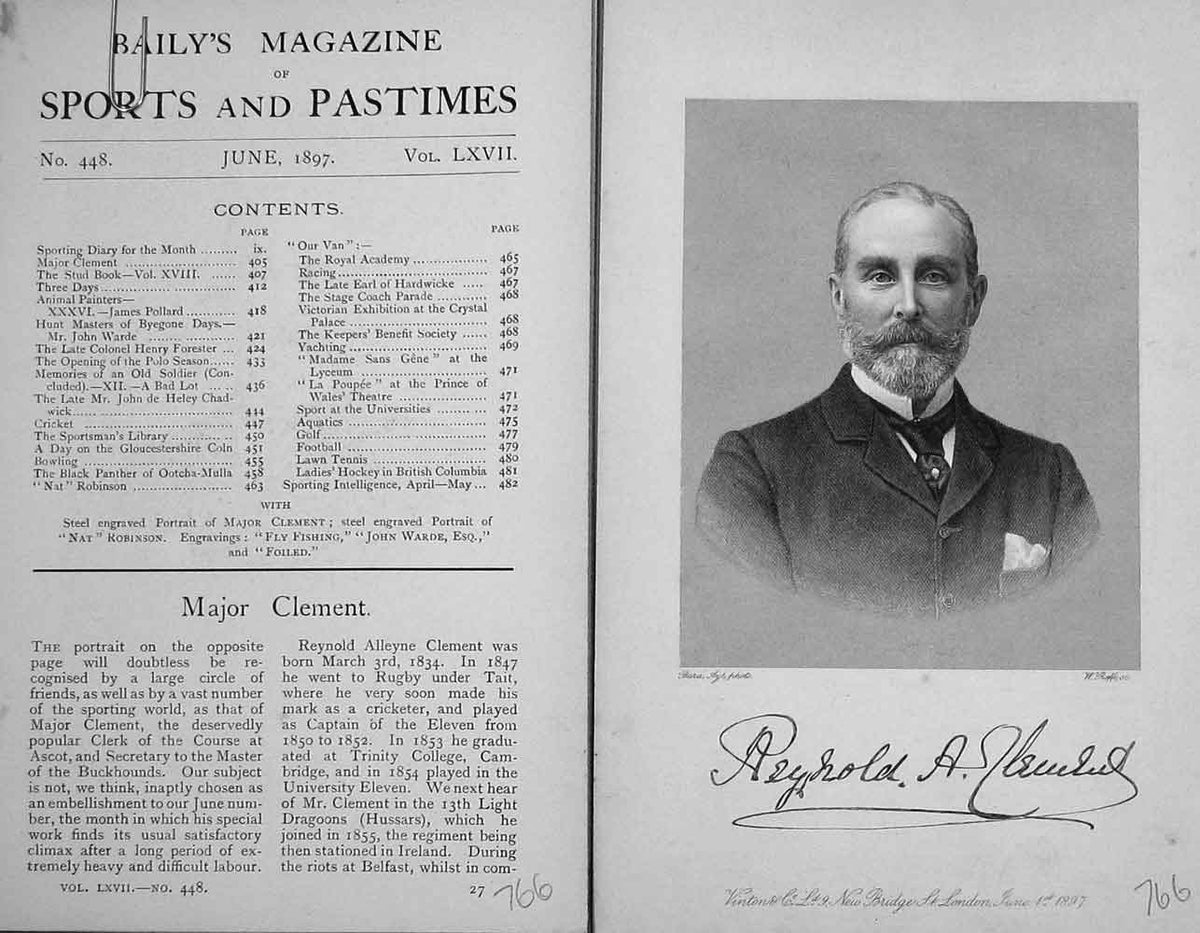 Original Old Antique Print Portrait 1897 Major RaynAlleyne Clement Victorian