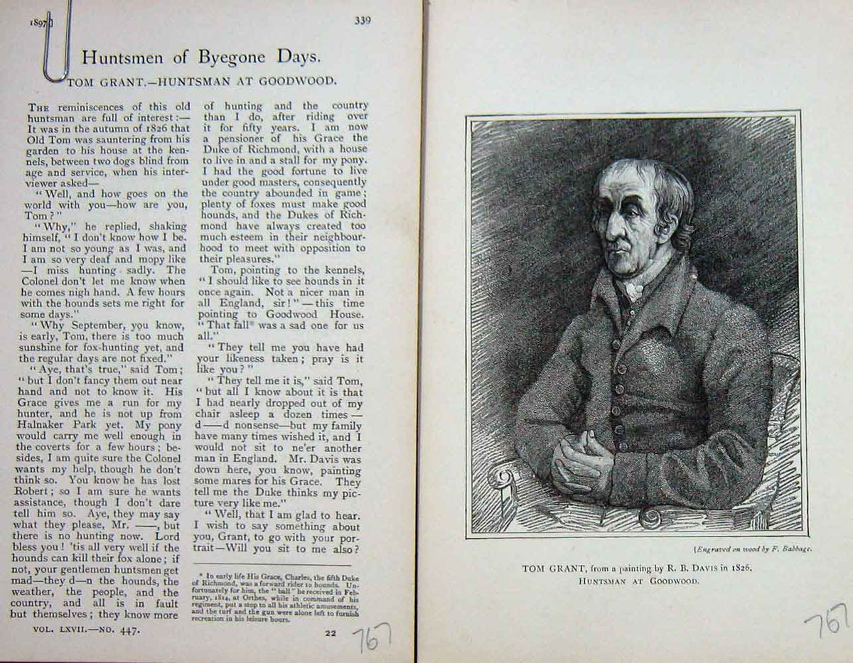 Original Old Antique Print Portrait 1897 Tom Grant Huntsman Goodwood Victorian