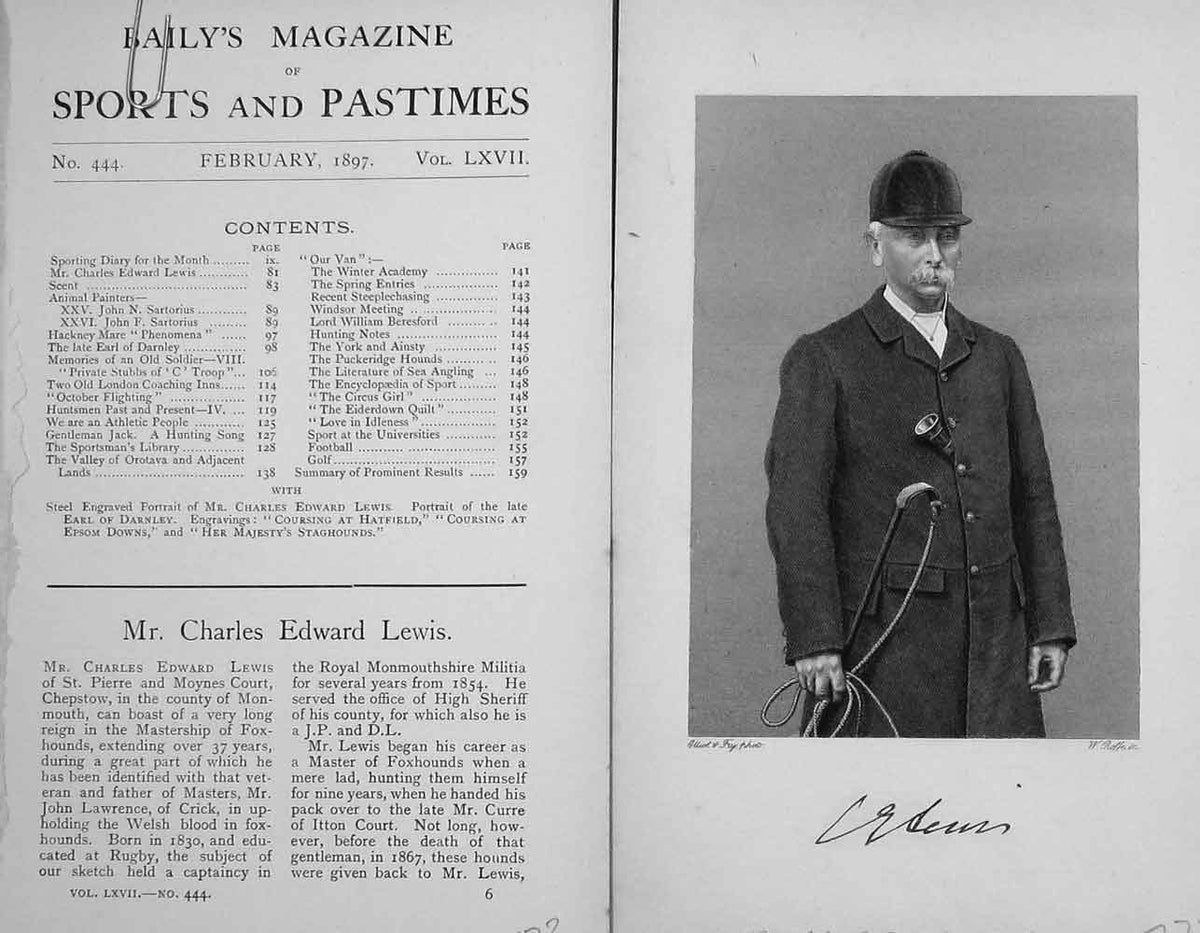Original Old Antique Print Portrait 1897 Mr Charles Edward Lewis Sportsman 19th