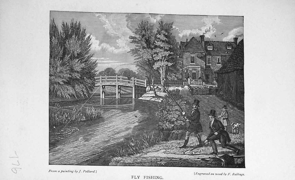 Old Antique Print Fly Fishing Sport River Bridge Men Baily'S Magazine1897 19th