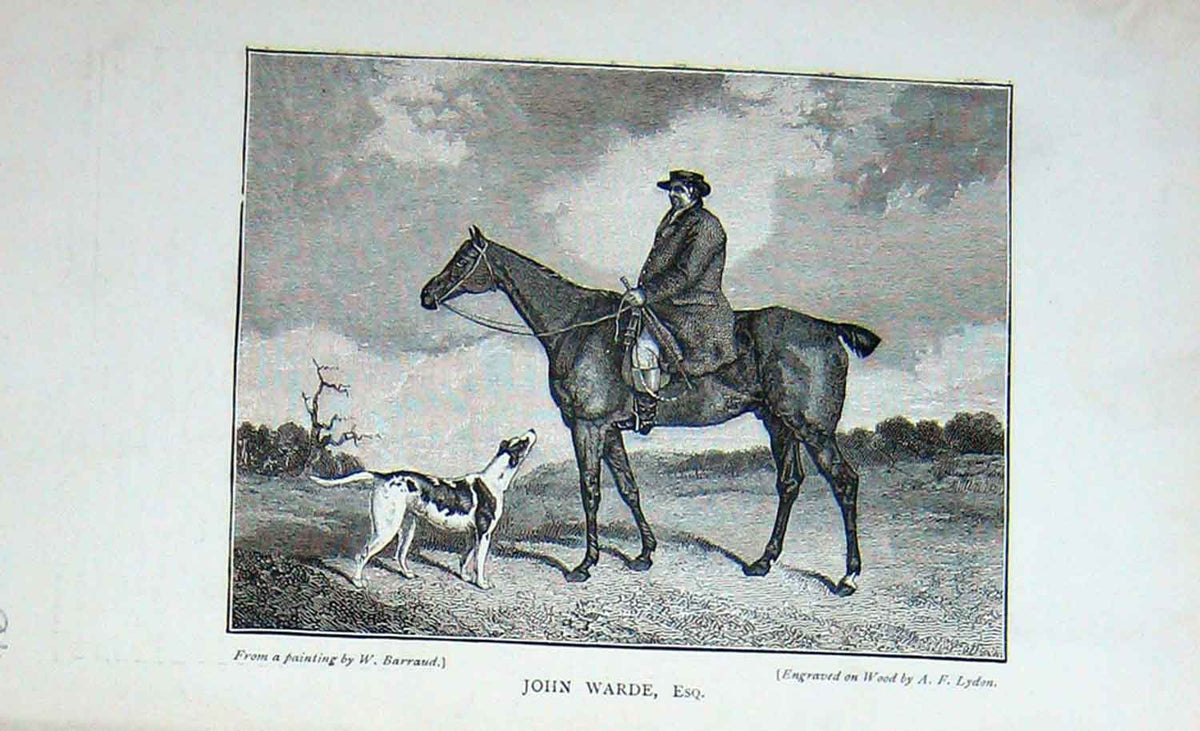 Original Old Antique Print Portrait 1897 John Warde Horse Hound Dog Sport 19th