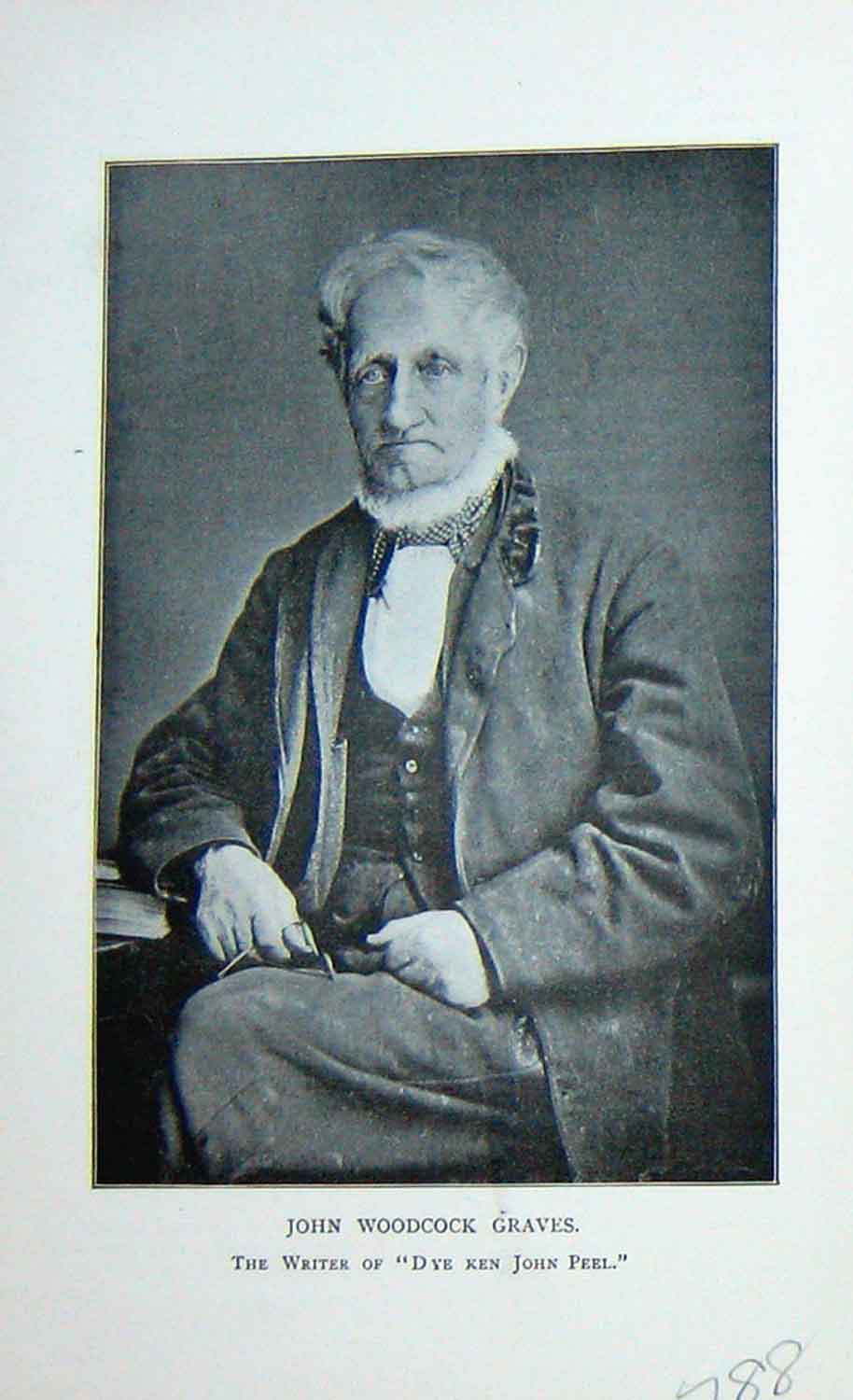 Original Old Antique Print Portrait 1897 John Woodcock Graves Writer Victorian