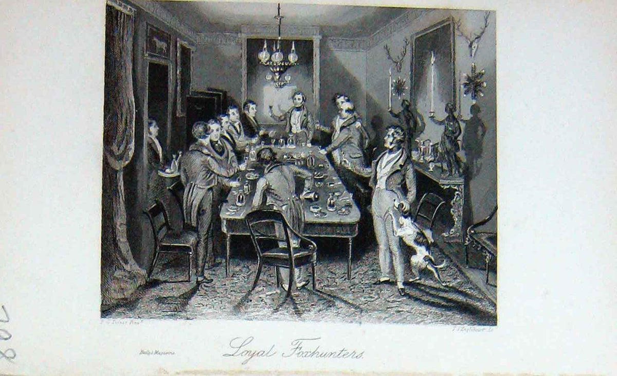Original Old Antique Print Fox Hunters Men Banquet Sport Dogs 1897 Baily'S 19th