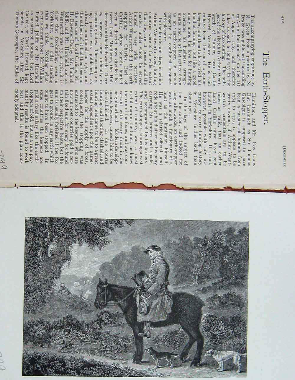 Old Antique Print Hunting Man Horse Dogs Fox Country Trees Baily'S 1897 19th