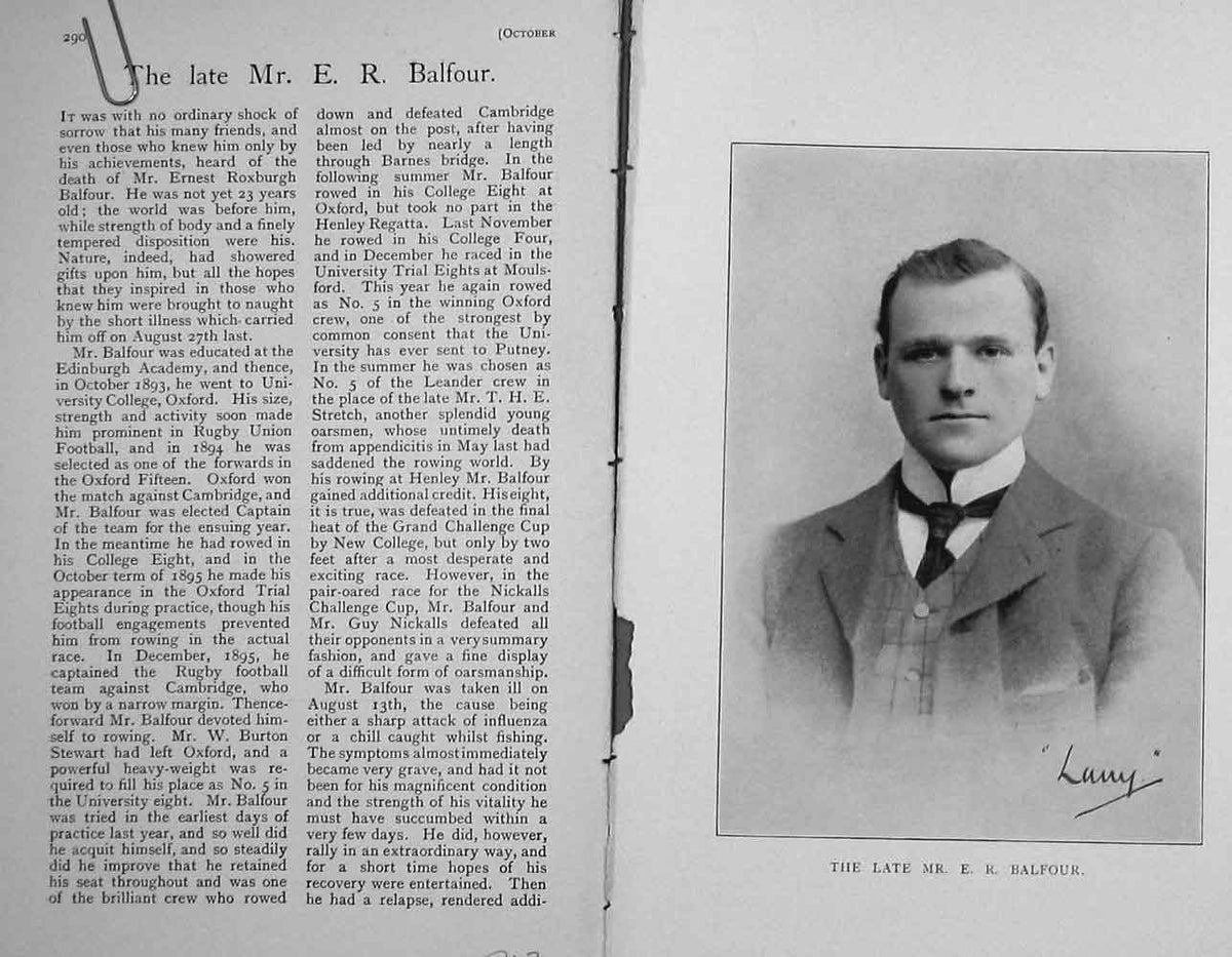 Original Old Antique Print Portrait 1897 Late Mr E.R. Balfour Sportsman 19th