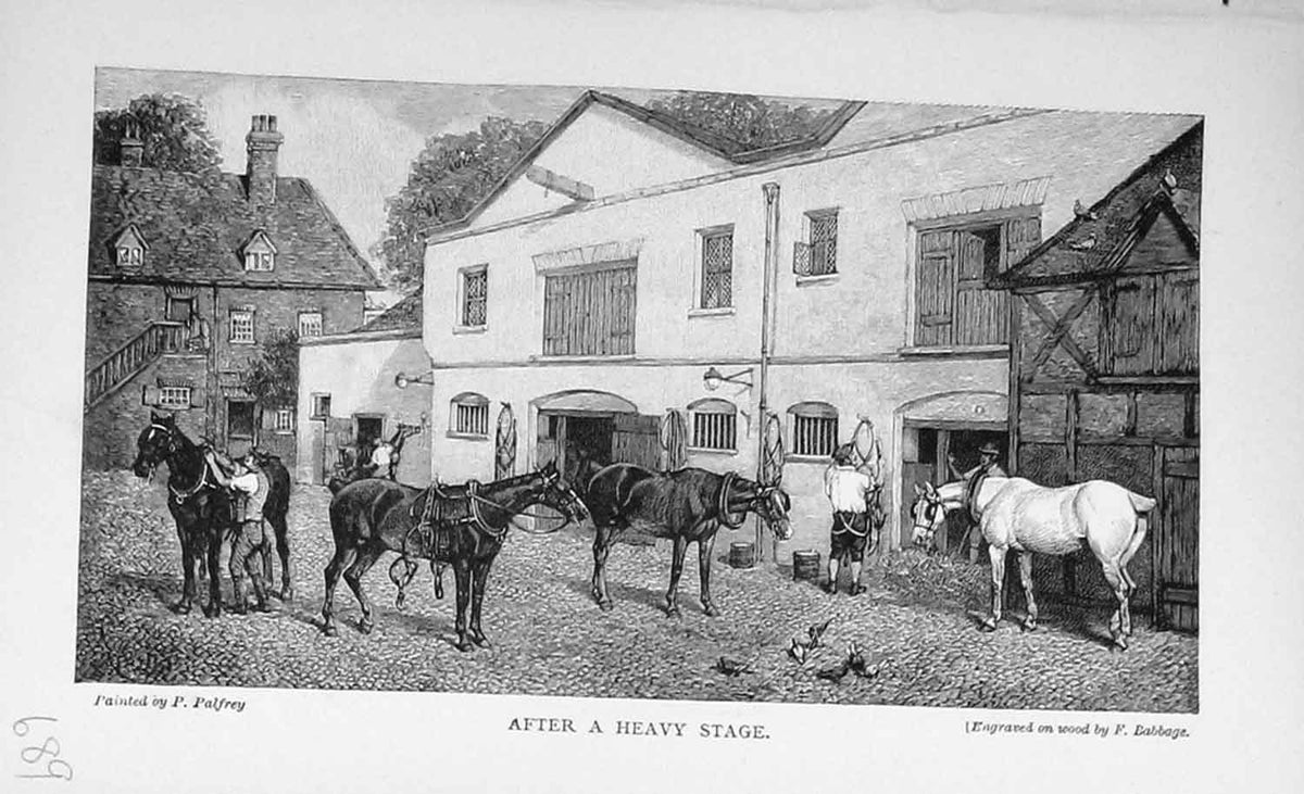 Original Old Antique Print Baily'S Magazine 1896 Horses Stables Houses Country