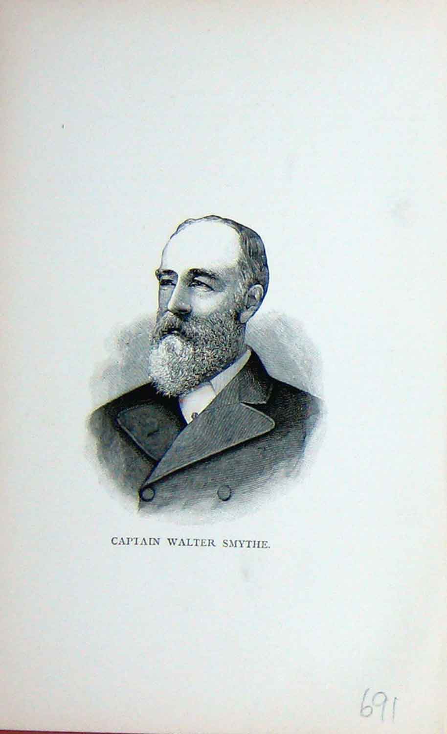 Original Old Antique Print Portrait 1896 Captain Walter Smythe Sports Victorian