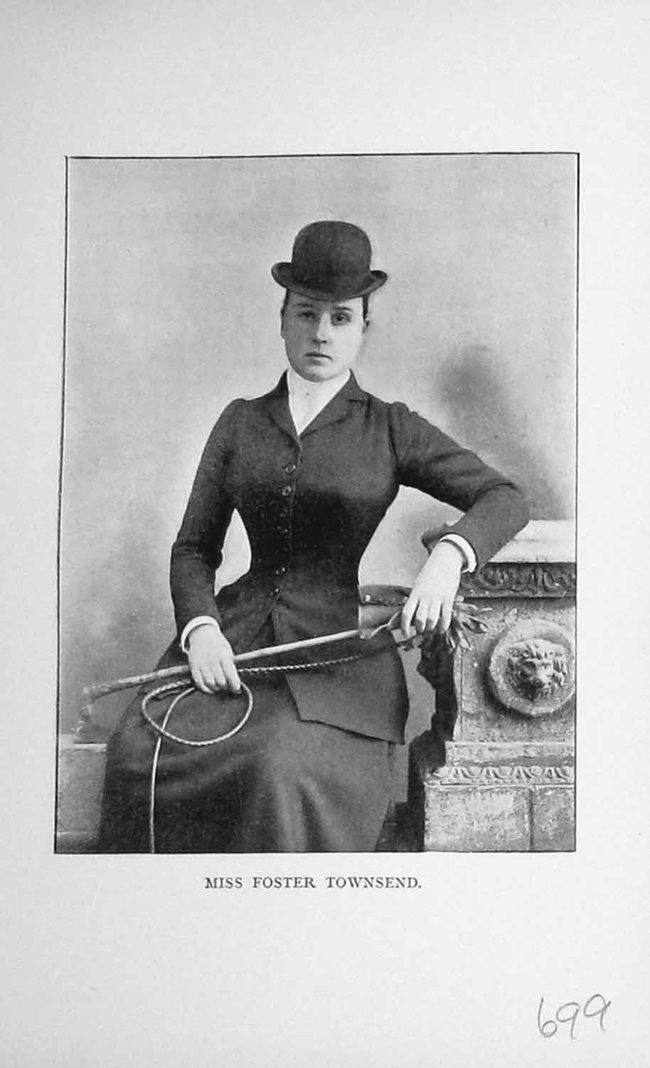 Original Old Antique Print Portrait 1896 Miss Foster Townsend Sportswoman 19th