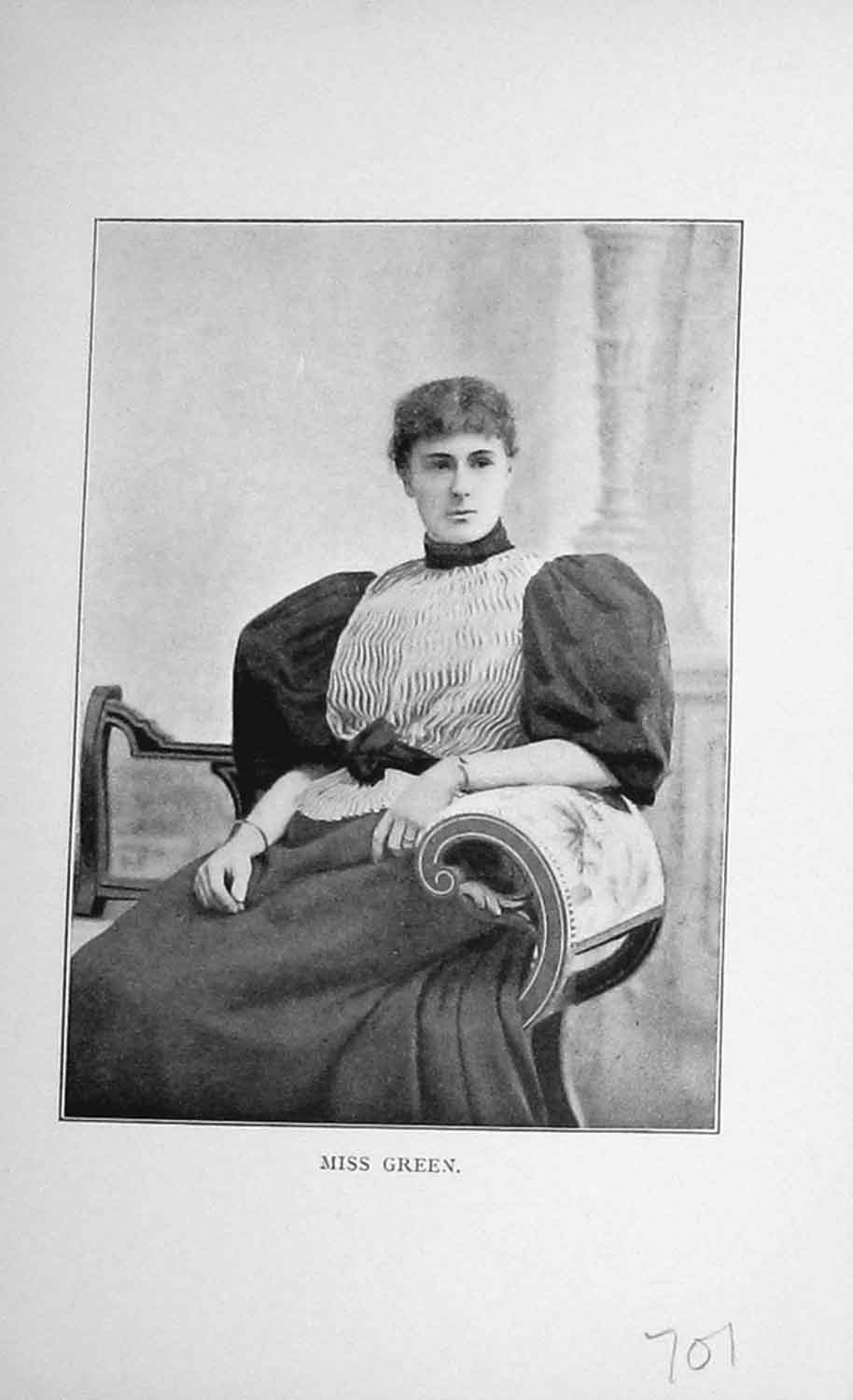 Original Old Antique Print Portrait 1896 Miss Green Baily'S Magazine Victorian