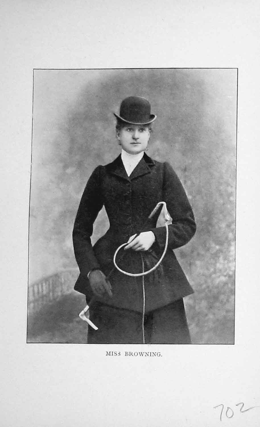 Original Old Antique Print Portrait 1896 Miss Browning Sportswoman Victorian