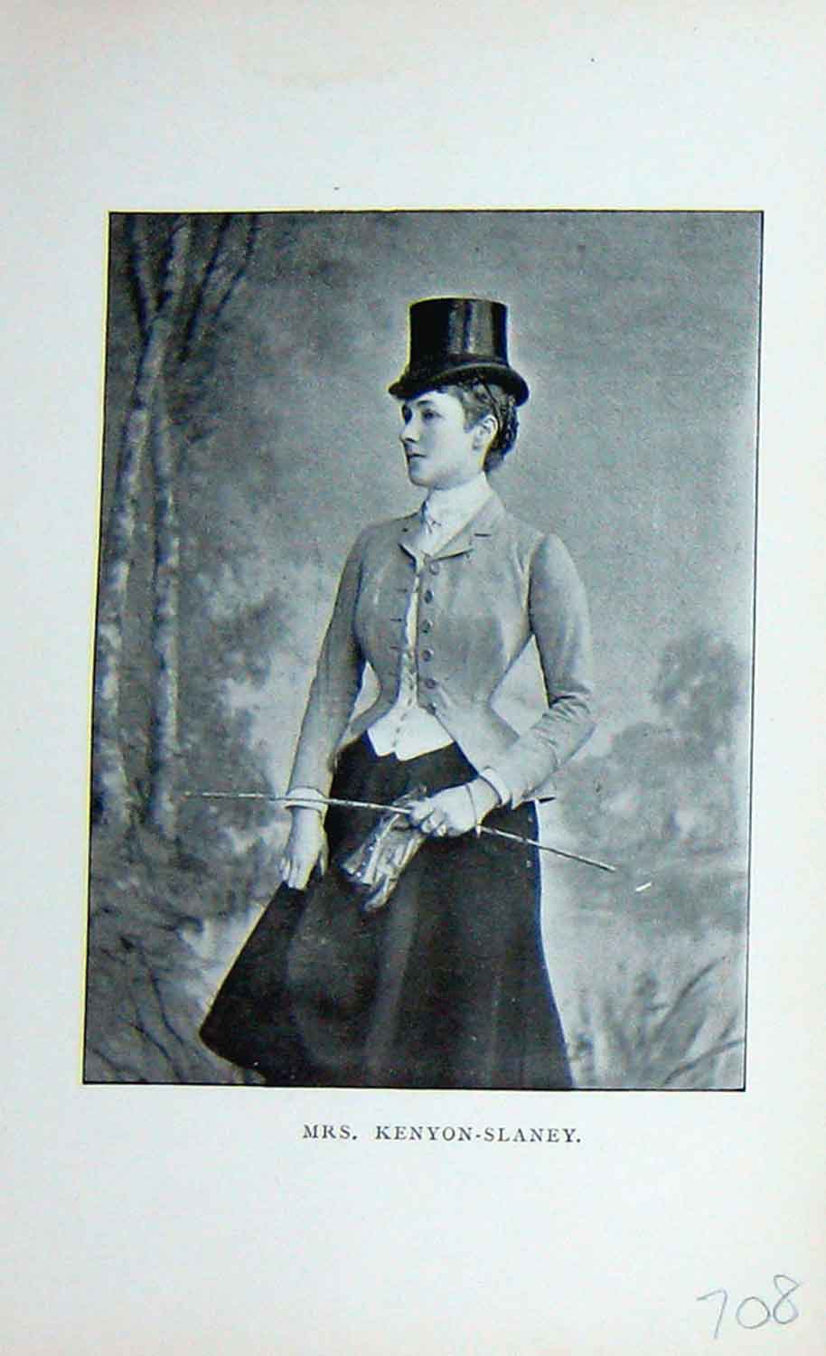 Original Old Antique Print Portrait 1896 Mrs Kenyon-Slaney Sportswoman 19th