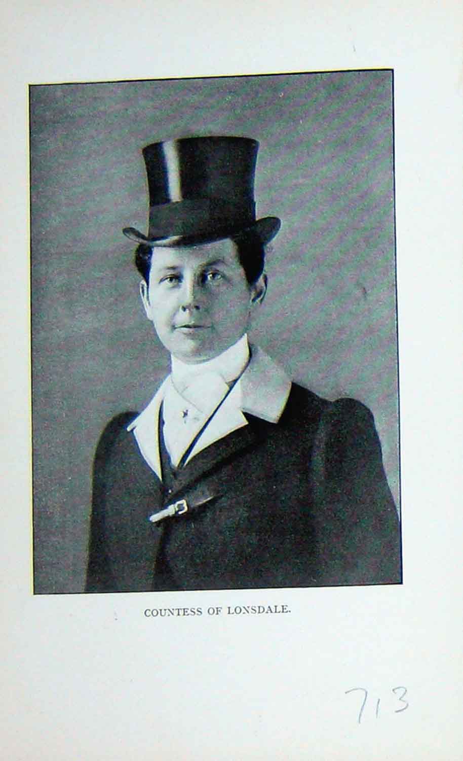 Original Old Antique Print Countess Lonsdale Sportswoman Portrait 1896 19th