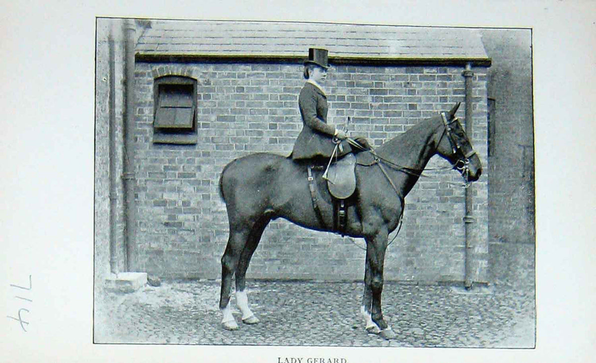 Original Old Antique Print Portrait 1896 Lady Gerard Horsewoman Sport Victorian
