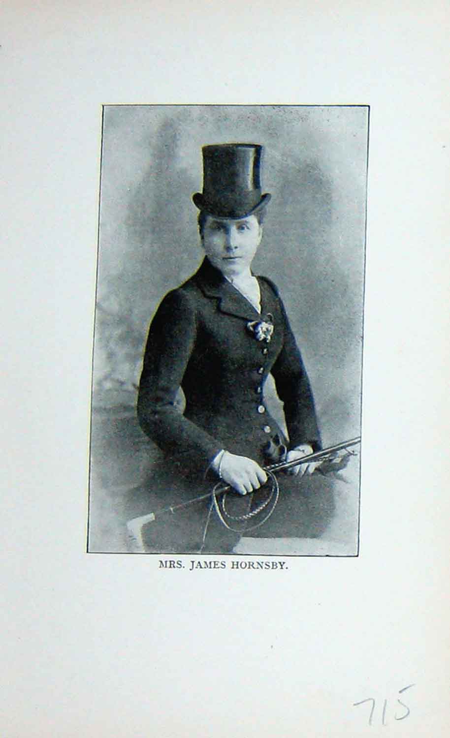 Original Old Antique Print Portrait 1896 Mrs James Hornsby Horsewoman Victorian