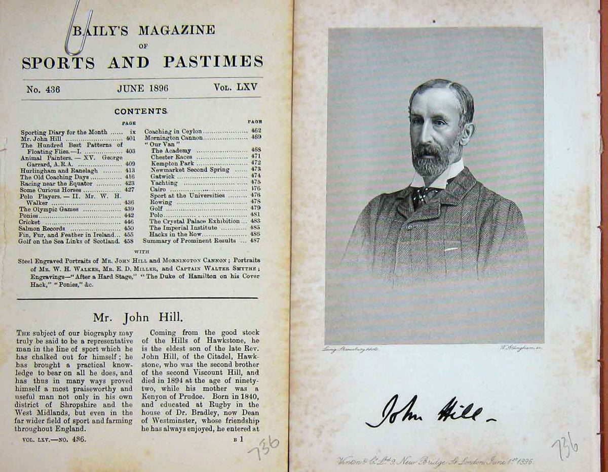 Original Old Antique Print Portrait 1896 Mr John Hill Shropshire Sport 19th