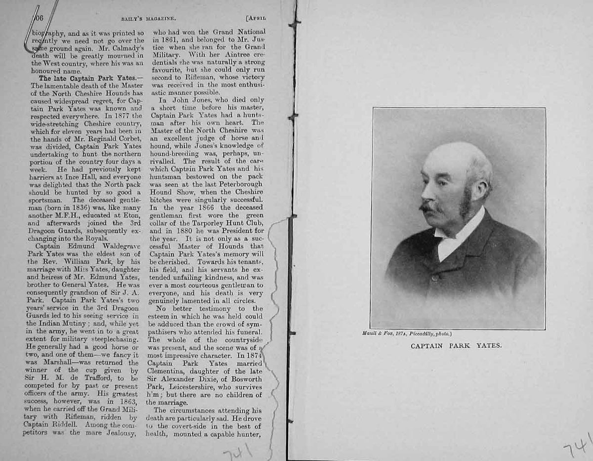 Original Old Antique Print Portrait 1896 Captain Park Yates Sportsman Victorian
