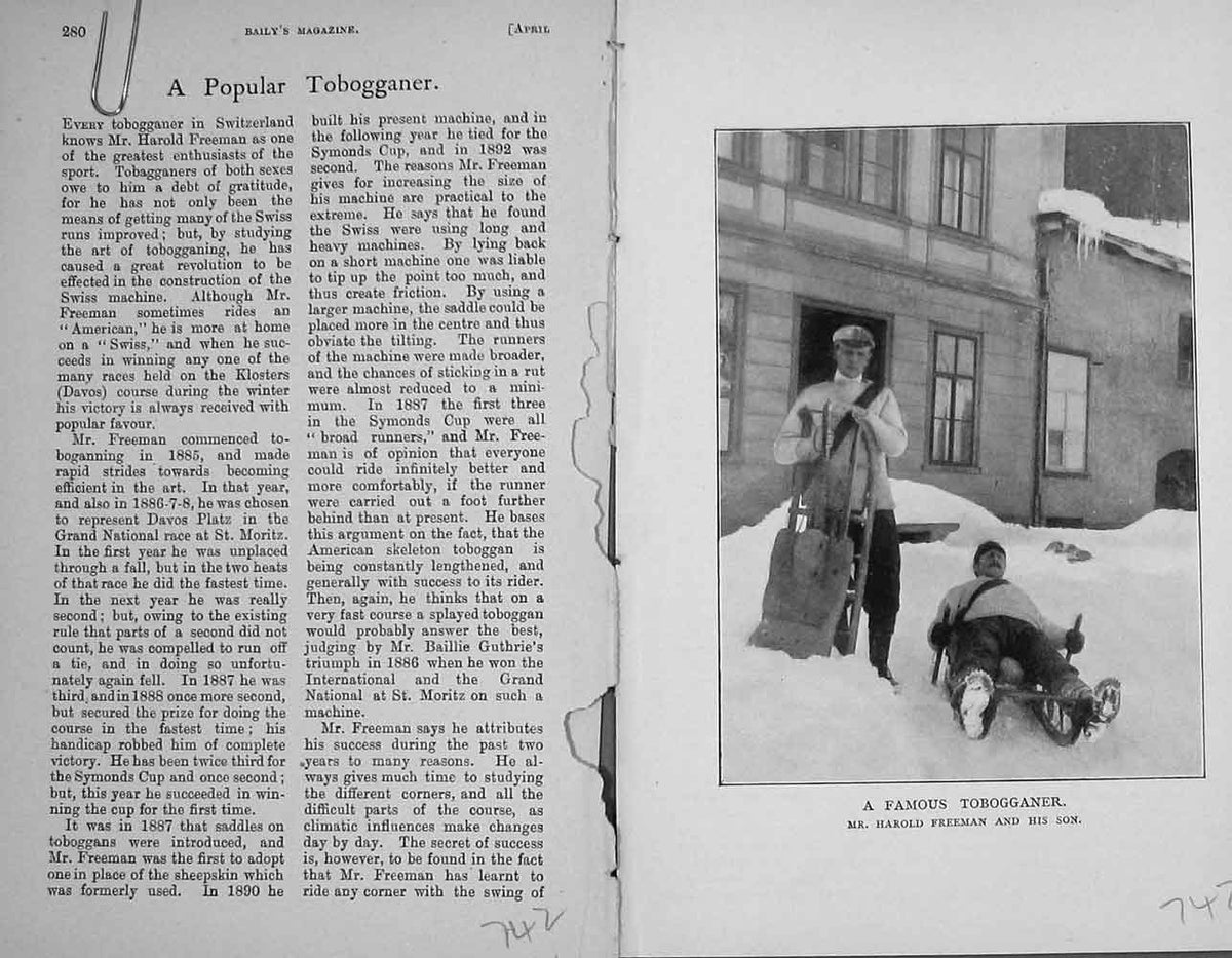 Original Old Antique Print Portrait 1896 Tobogganer HarFreeman Son Victorian