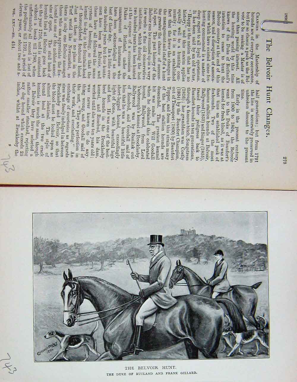 Original Old Antique Print Portrait 1896 Belvoir Hunt Duke Rutland Gillard 19th