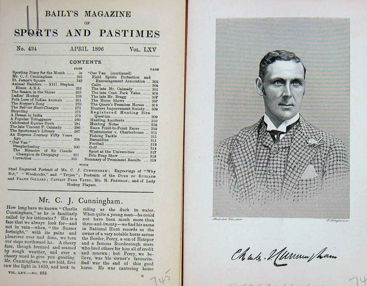 Original Old Antique Print Portrait 1896 Mr Charles Cunningham Sportsman 19th