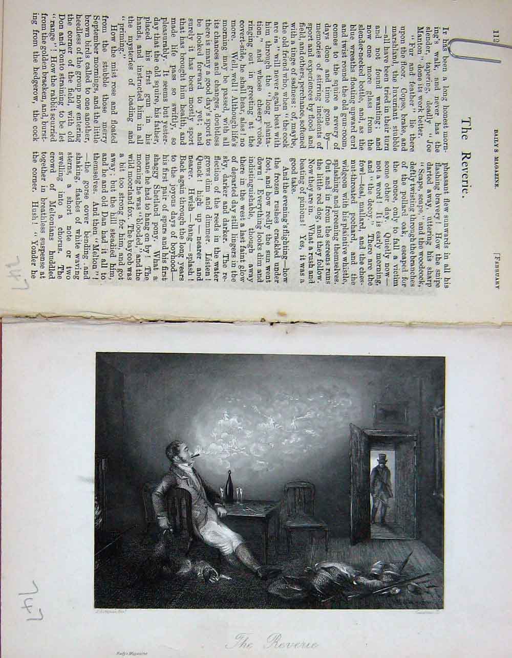 Original Old Antique Print Portrait 1896 Reverie Man Smoking Table Chair 19th