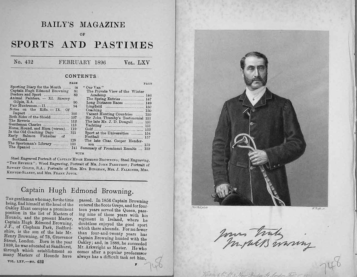 Original Old Antique Print Portrait 1896 Captain Hugh Edmond Browning Victorian