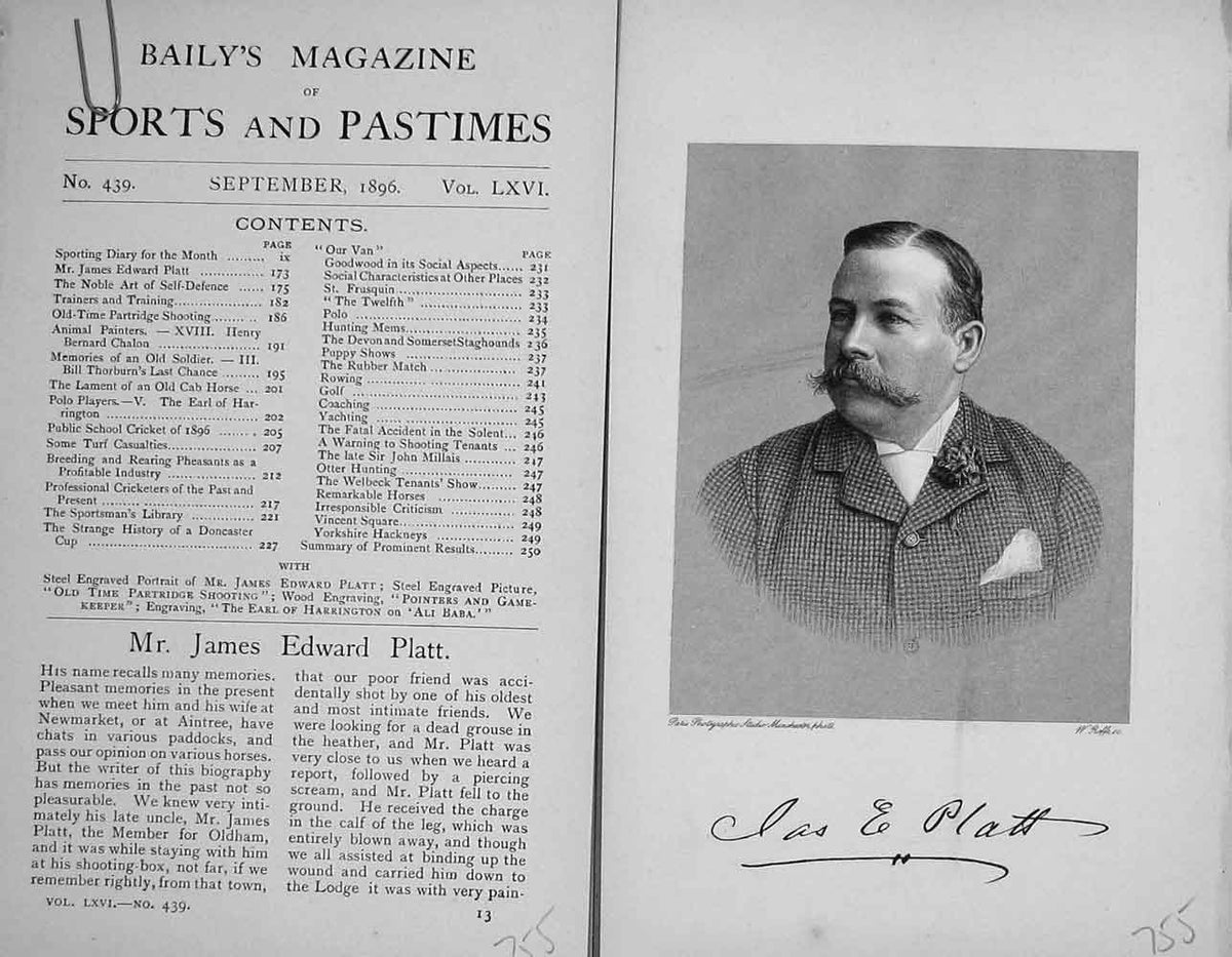 Original Old Antique Print Portrait 1896 Mr Edward James Platt Sportsman 19th