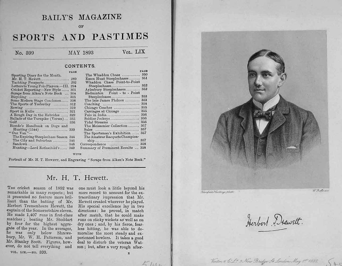 Original Old Antique Print Portrait 1893 Mr H.T Hewett Sportsman Baily'S 19th